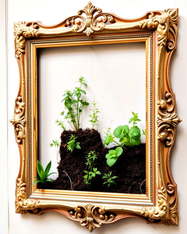 vintage frame planters for vertical garden - 40 Vertical Garden Ideas