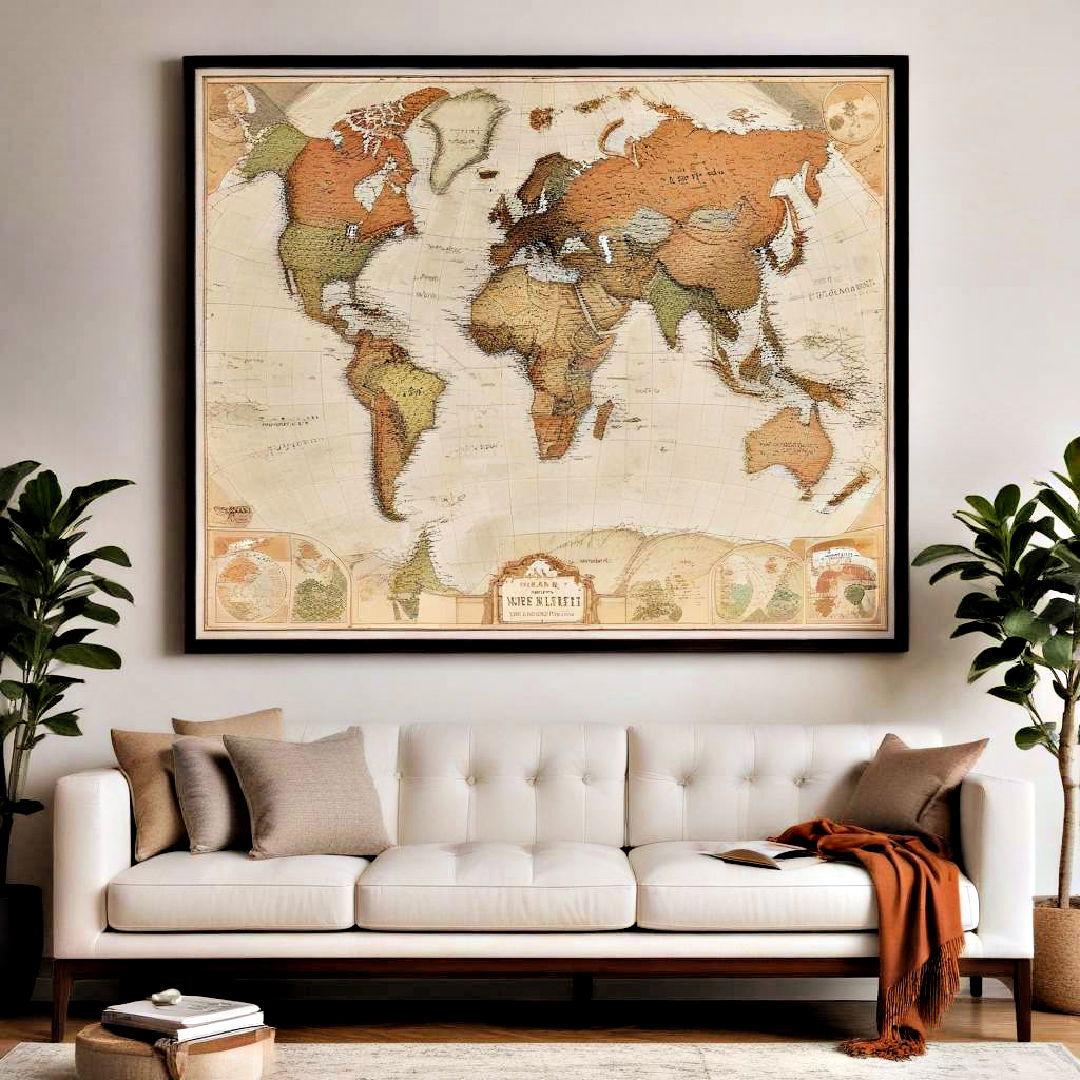 vintage framed map - 40 Wall Decor Ideas