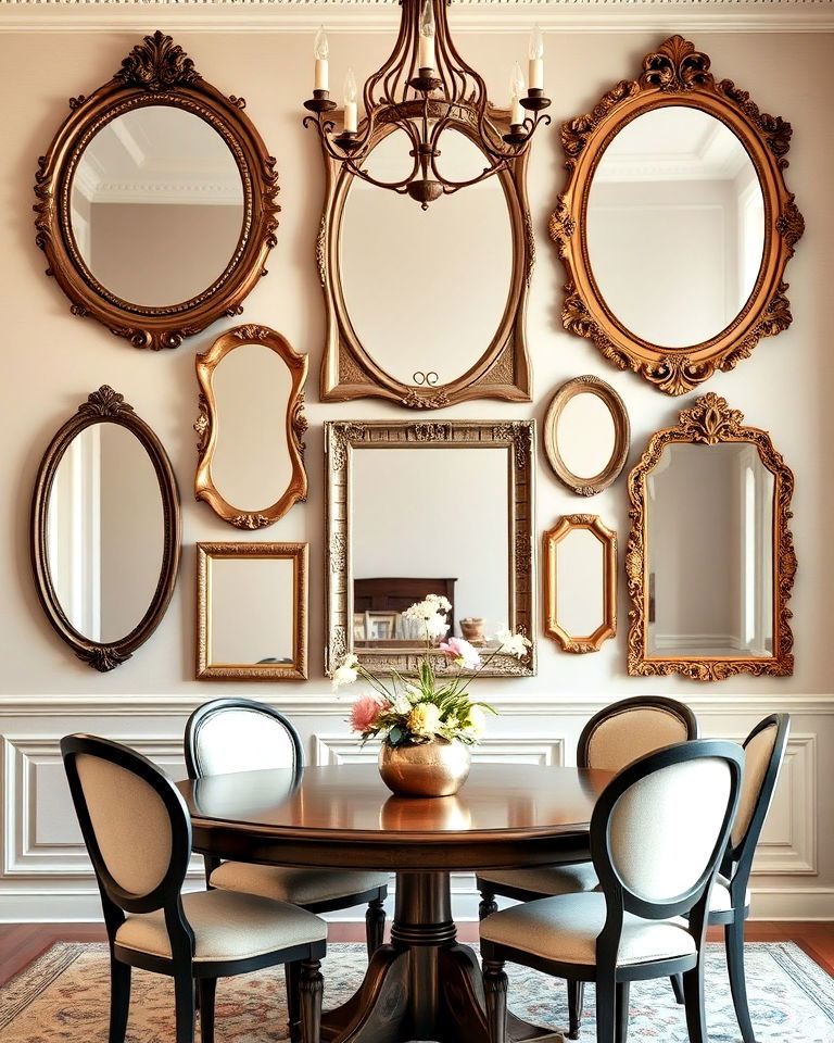 vintage framed mirror gallery wall - 30 Mirror Gallery Wall Ideas