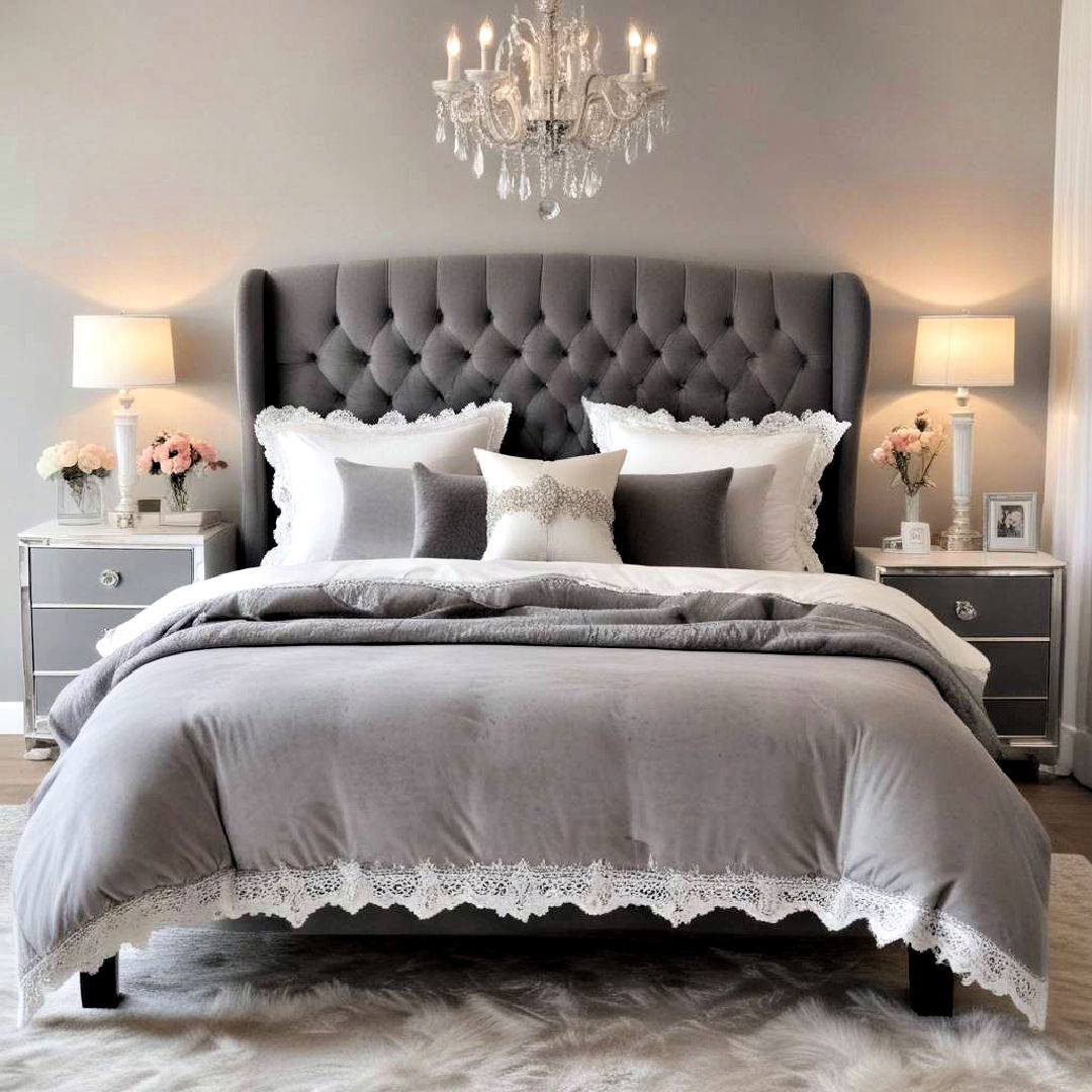 vintage glam for grey and white bedroom - 40 Grey and White Bedroom Ideas