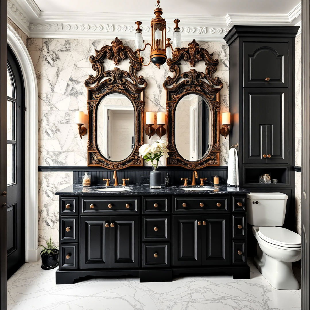 vintage glamour black cabinets for bathroom - 25 Bathroom With Black Cabinets Ideas