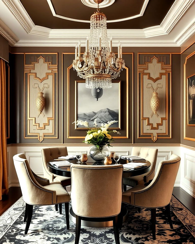 vintage glamour with art deco paneling - 25 Dining Room Wall Paneling Ideas