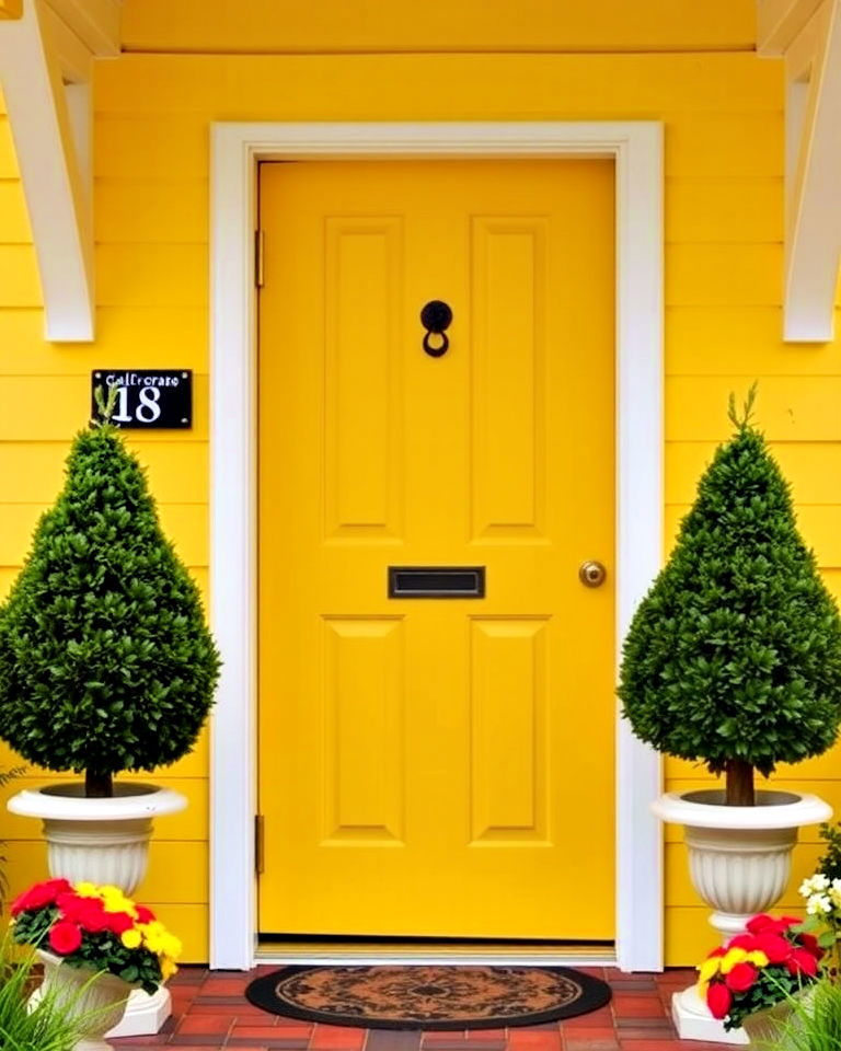 vintage hardware for cheery yellow door - 25 Cottage Front Door Ideas