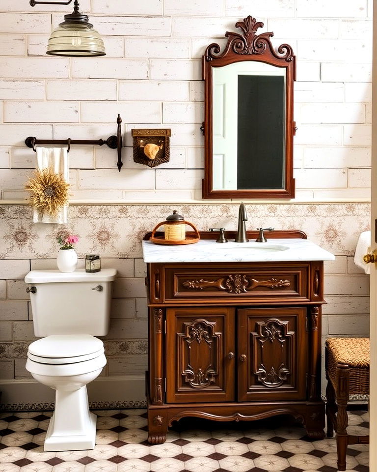 vintage inspired bathroom vanity - 20 Aesthetic Bathroom Ideas