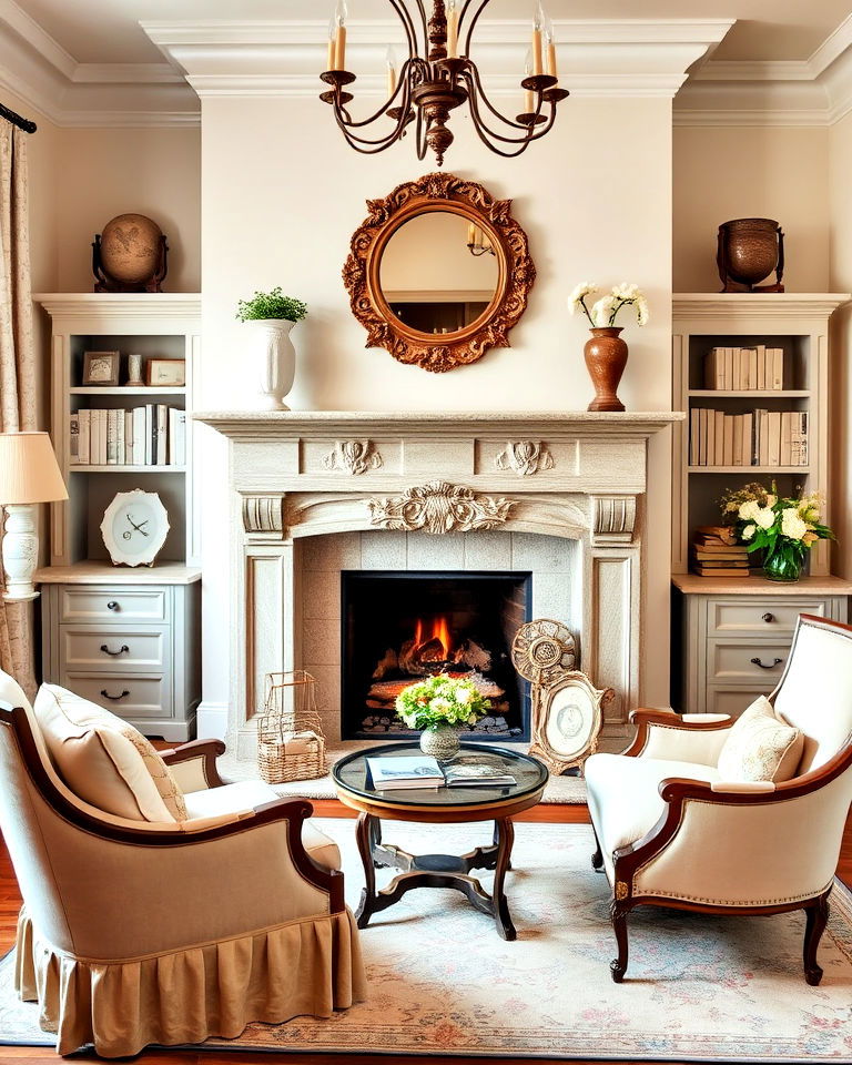 vintage inspired french country office with fireplace - 15 Home Offices With Fireplaces