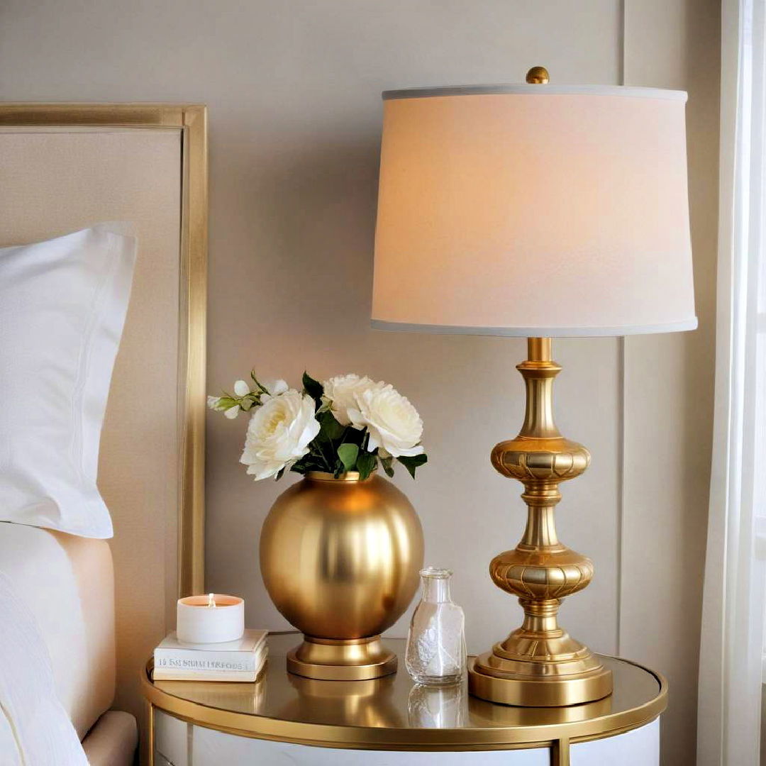 vintage inspired golden nightstand lamp - 25 Gold Bedroom Ideas