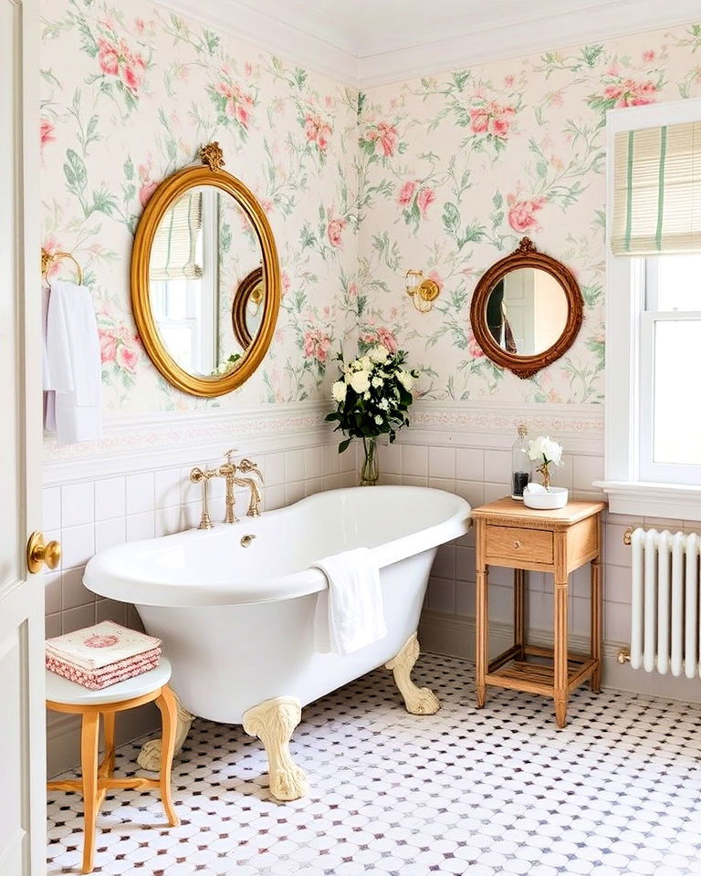 vintage inspired patterned wallpaper - 20 Traditional Bathroom Ideas