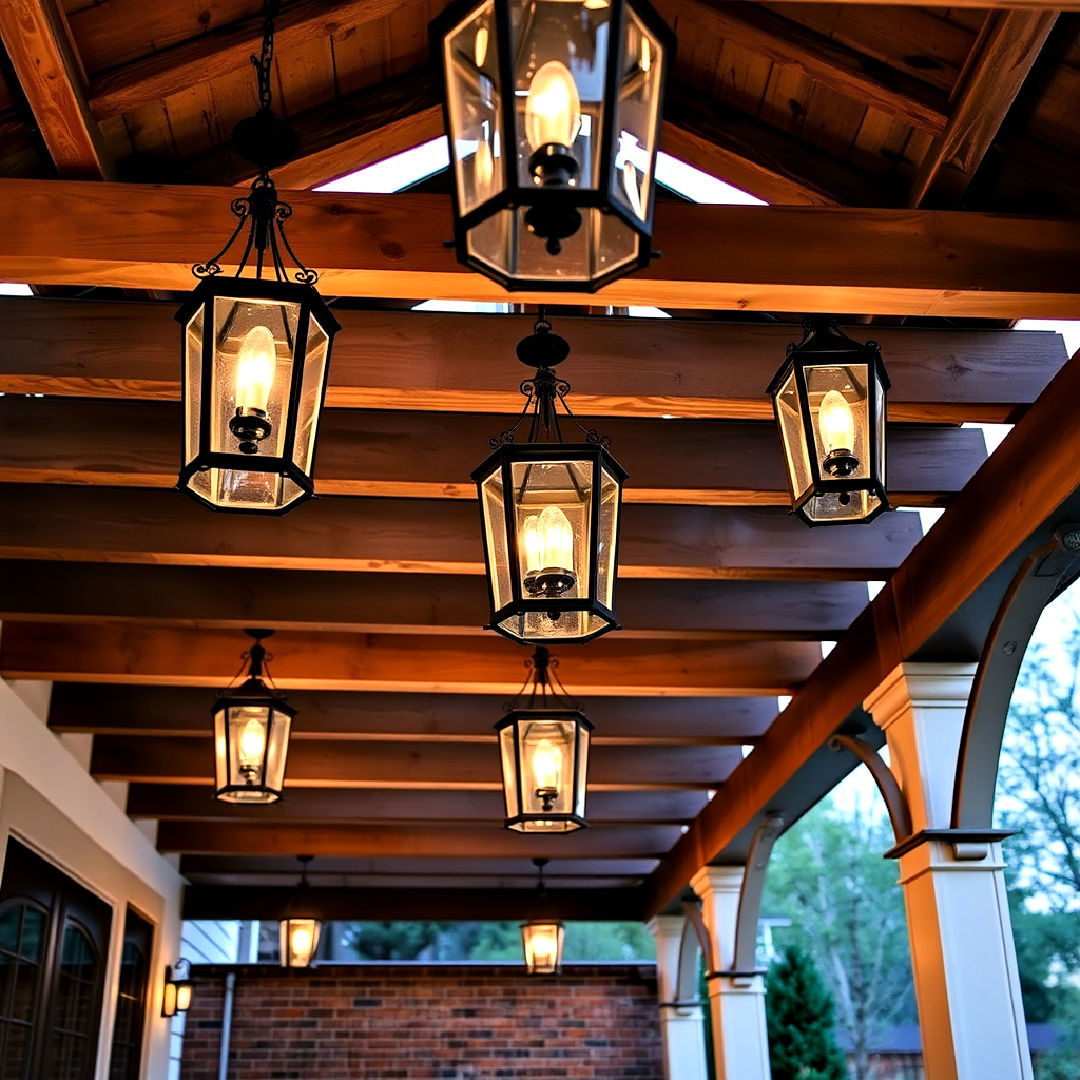 vintage inspired pergola with antique lanterns - 40 Patio With a Pergola Ideas