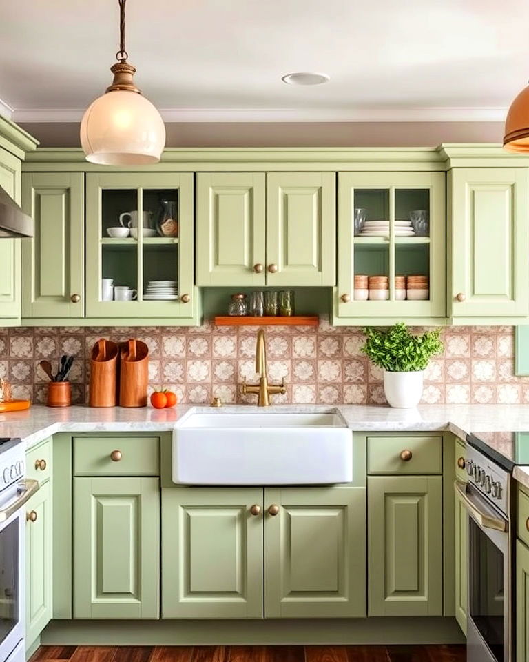 vintage inspired sage green cabinetry design - 20 Rustic Sage Green Kitchen Cabinets