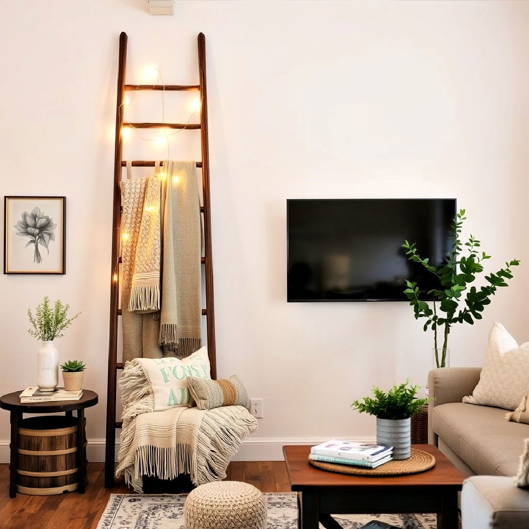 vintage ladder for decorative storage - 40 French Country Living Room Ideas
