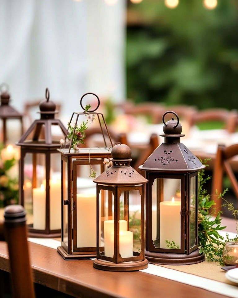 vintage lanterns as centerpieces - 30 Garden Party Ideas