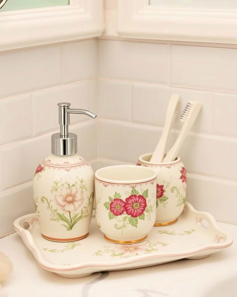 vintage look ceramic soap dispensers and accessories - 20 Traditional Bathroom Ideas