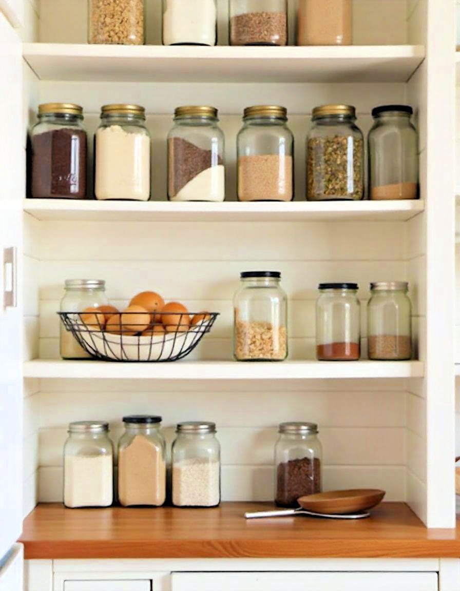 vintage look mason jar storage - 20 Primitive Kitchen Ideas