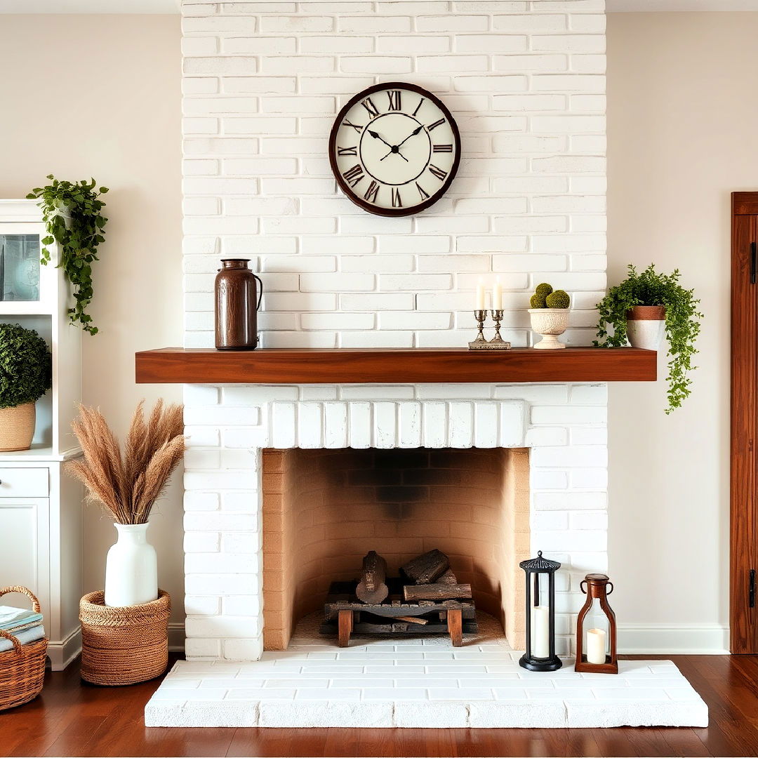 vintage look whitewashed brick tiles - 30 Farmhouse Fireplace Tile Ideas