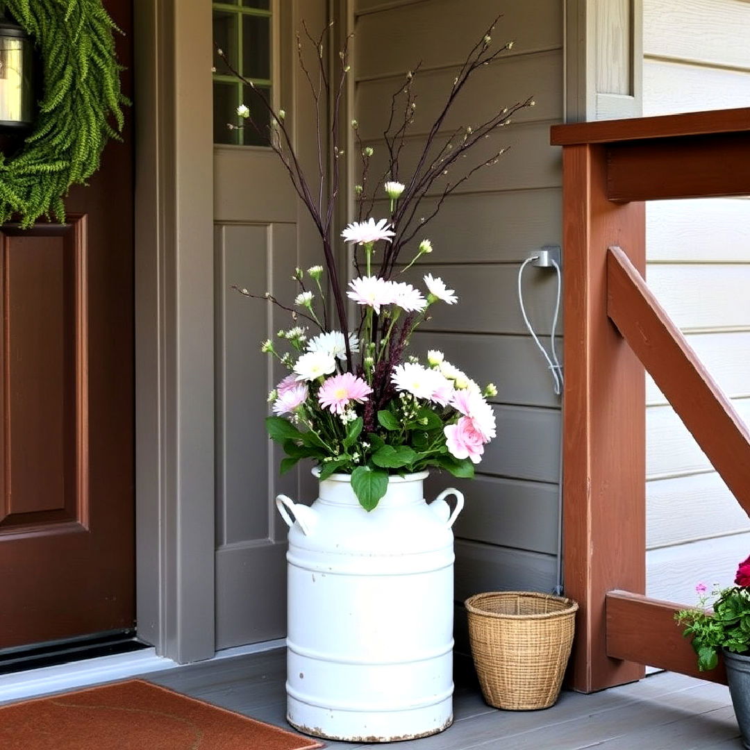 vintage milk can to add nostalgic touch - 25 Rustic Front Porch Ideas