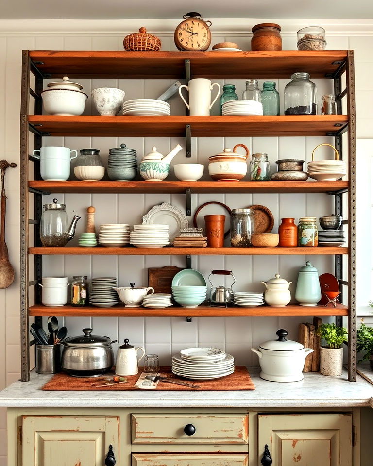 vintage open shelving for shabby chic kitchen - 15 Shabby Chic Kitchen Ideas