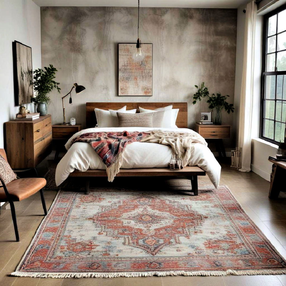 vintage rug ideas - 20 Industrial Bedroom Ideas