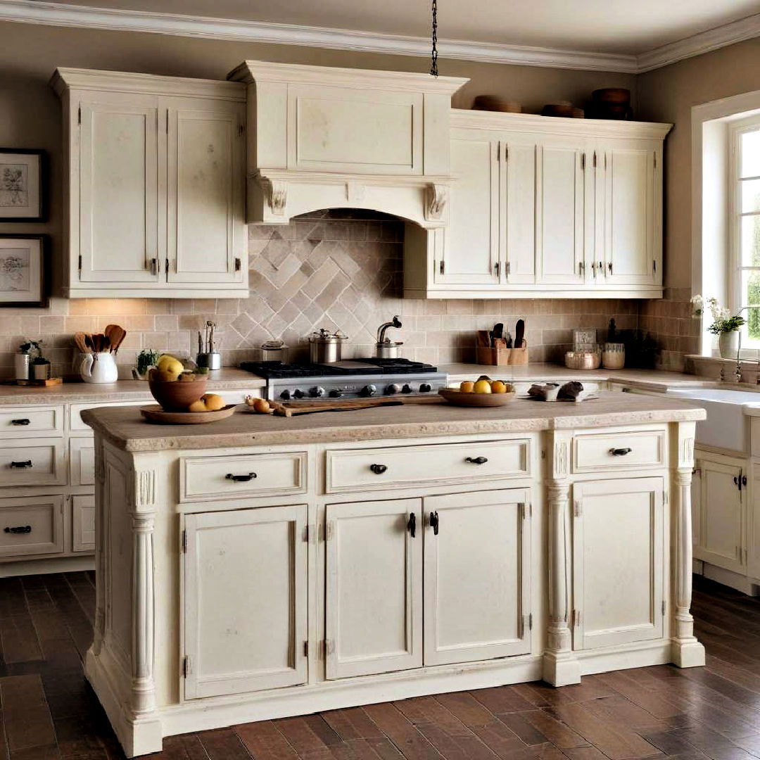 vintage style distressed off white cabinets - 15 Off-white Kitchen Cabinets