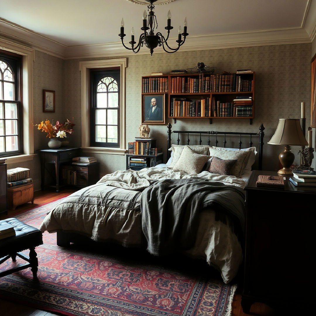 vintage style persian rug - 25 Dark Academia Bedroom Ideas
