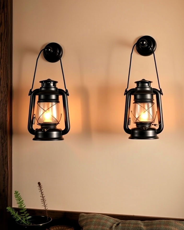 vintage style wall mounted lanterns - 25 Hunting Room Ideas