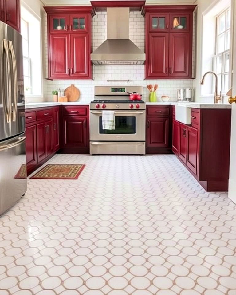 vintage style white penny round tiles - 25 White Kitchen Floor Ideas