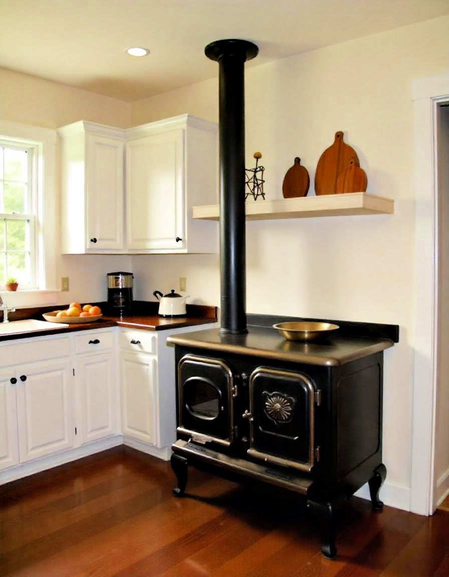 vintage style wood burning stove for primitive kitchen - 20 Primitive Kitchen Ideas