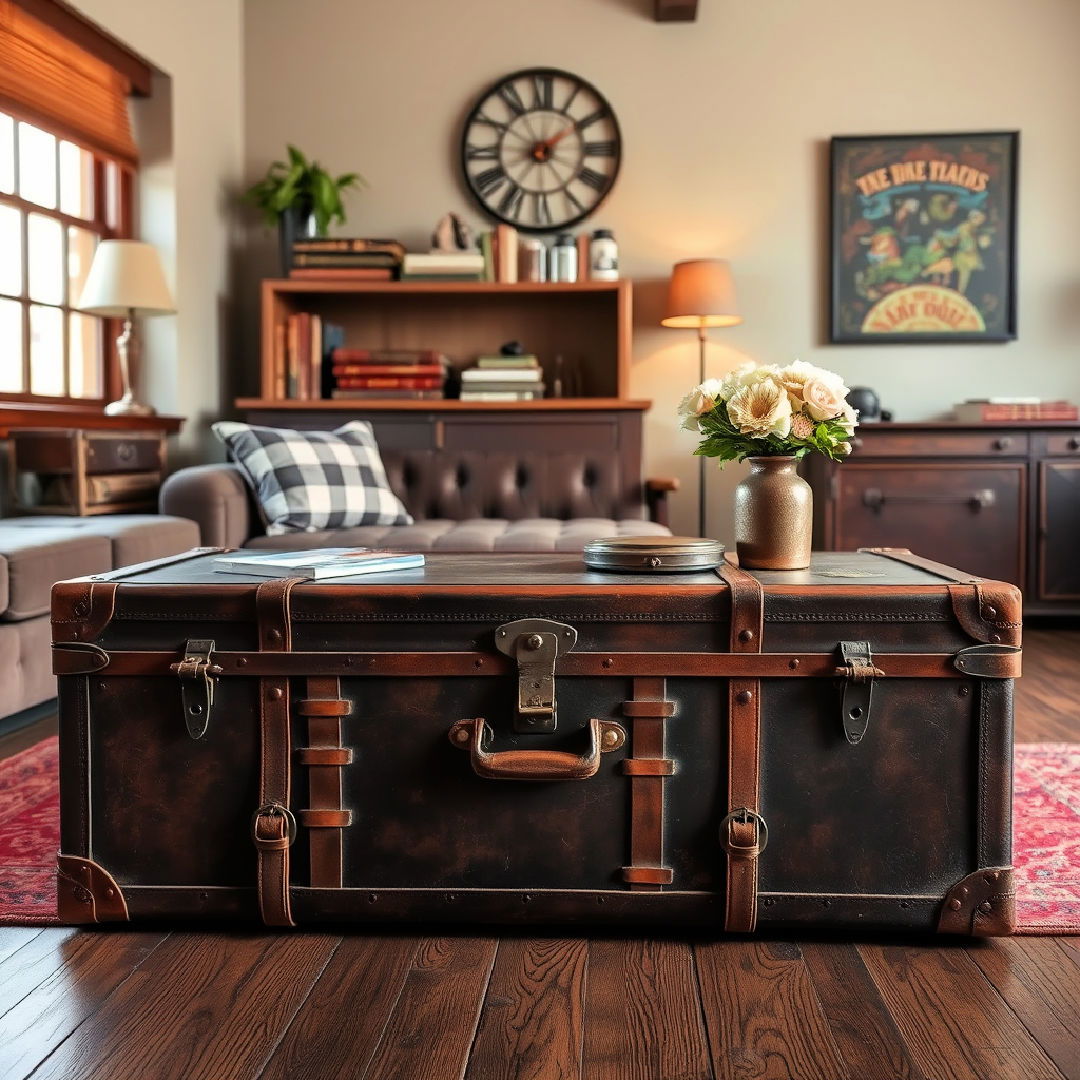 vintage suitcase as coffee table - 25 Steampunk Interior Design Ideas