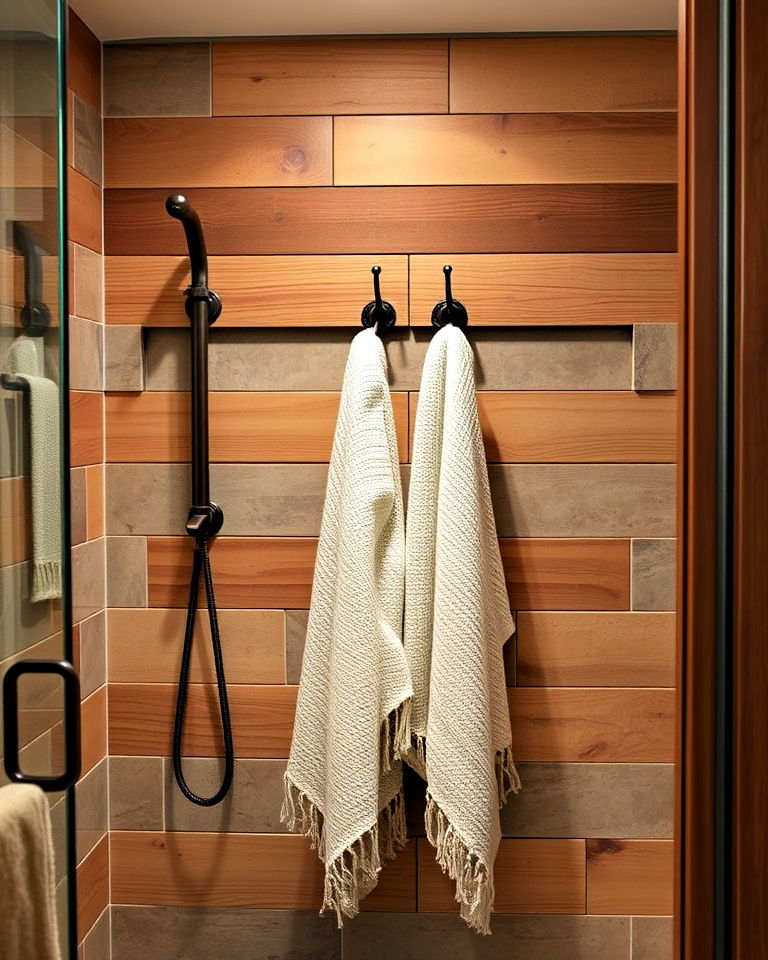 vintage towel hooks for rustic walk in shower - 25 Rustic Walk-in Shower Ideas