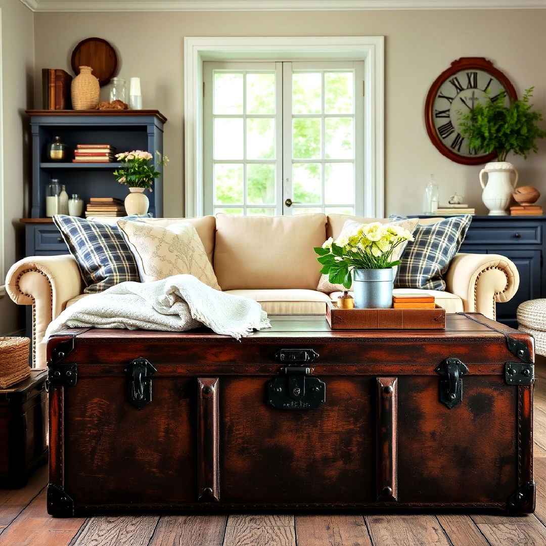 vintage trunk as coffee table - 40 French Country Living Room Ideas