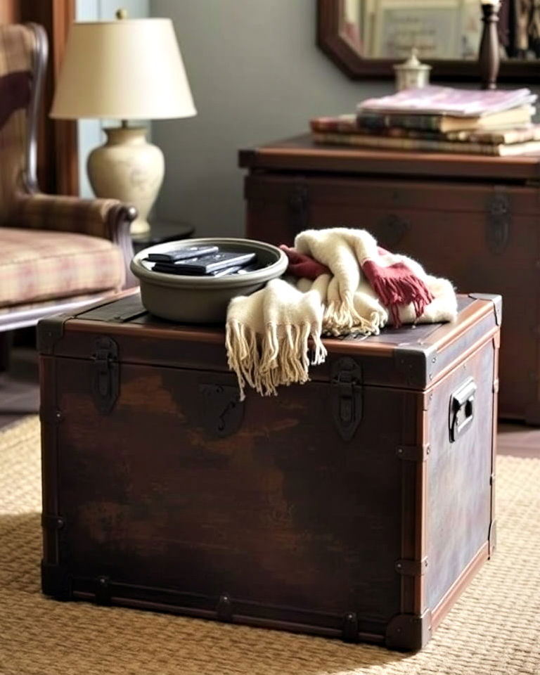 vintage trunk as stylish storage solution - 25 Hunting Room Ideas