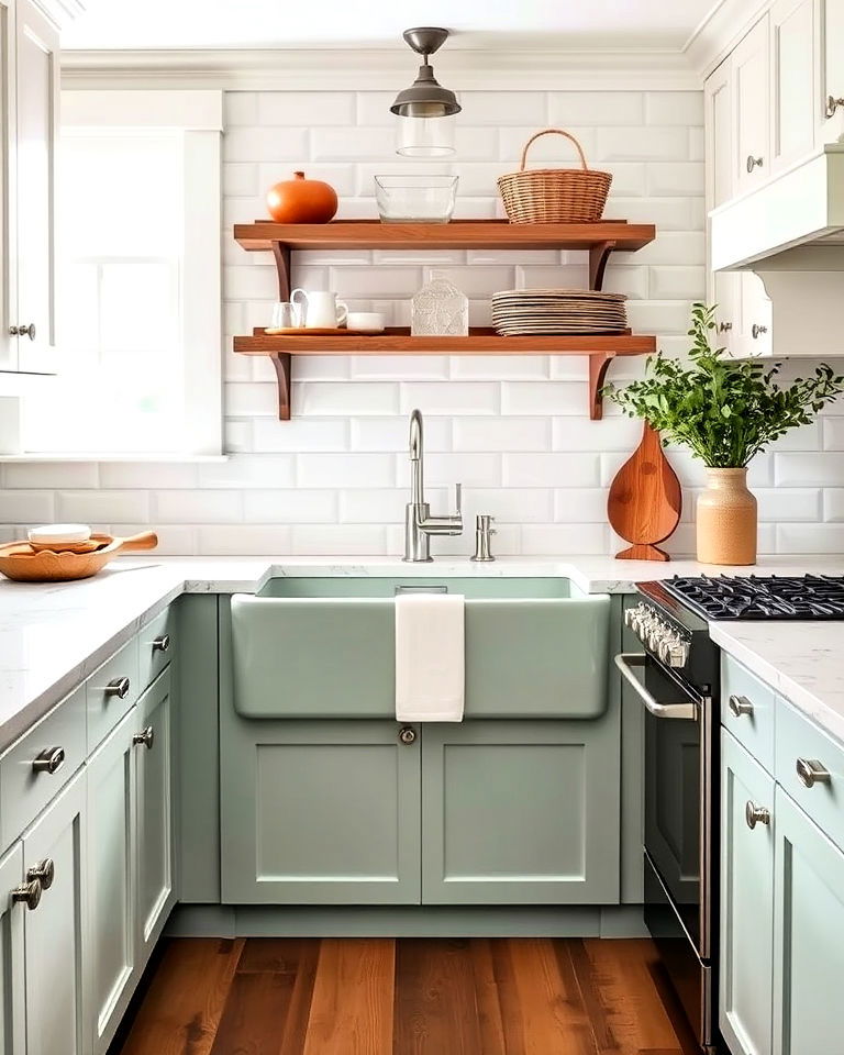 vintage vibe mint green farmhouse sink - 30 Mint Green Kitchen Ideas