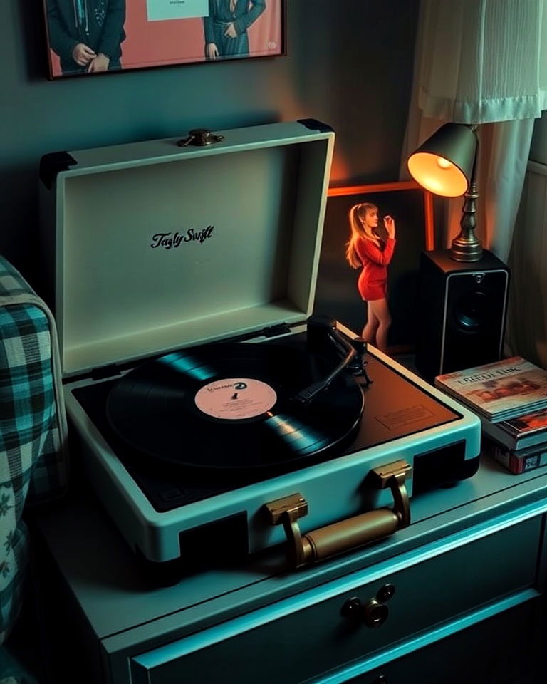 vintage vibe record player setup - 20 Taylor Swift Themed Bedroom Decor Ideas