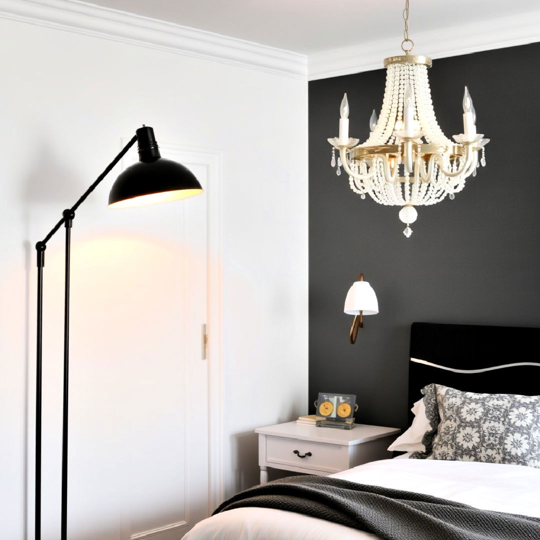 vintage white chandelier - 40 Black and White Bedroom Ideas