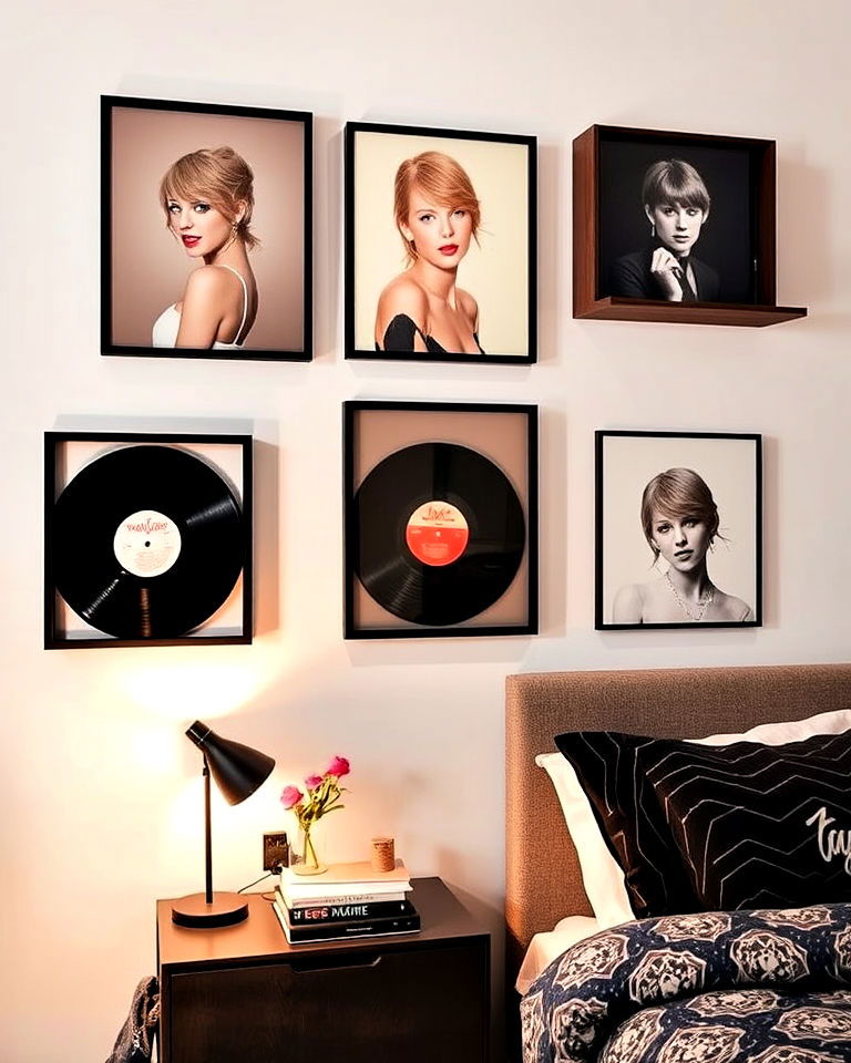 vinyl record wall display for taylor swift themed bedroom - 20 Taylor Swift Themed Bedroom Decor Ideas