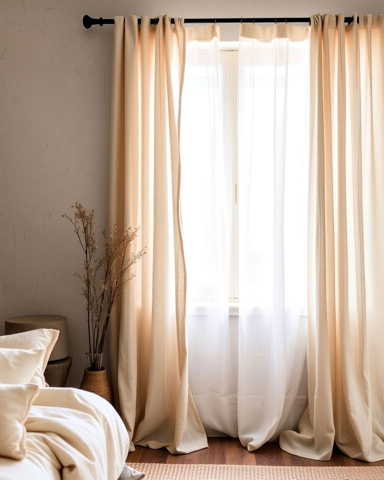 wabi sabi aesthetic flowing curtains - 20 Wabi Sabi Bedroom Ideas