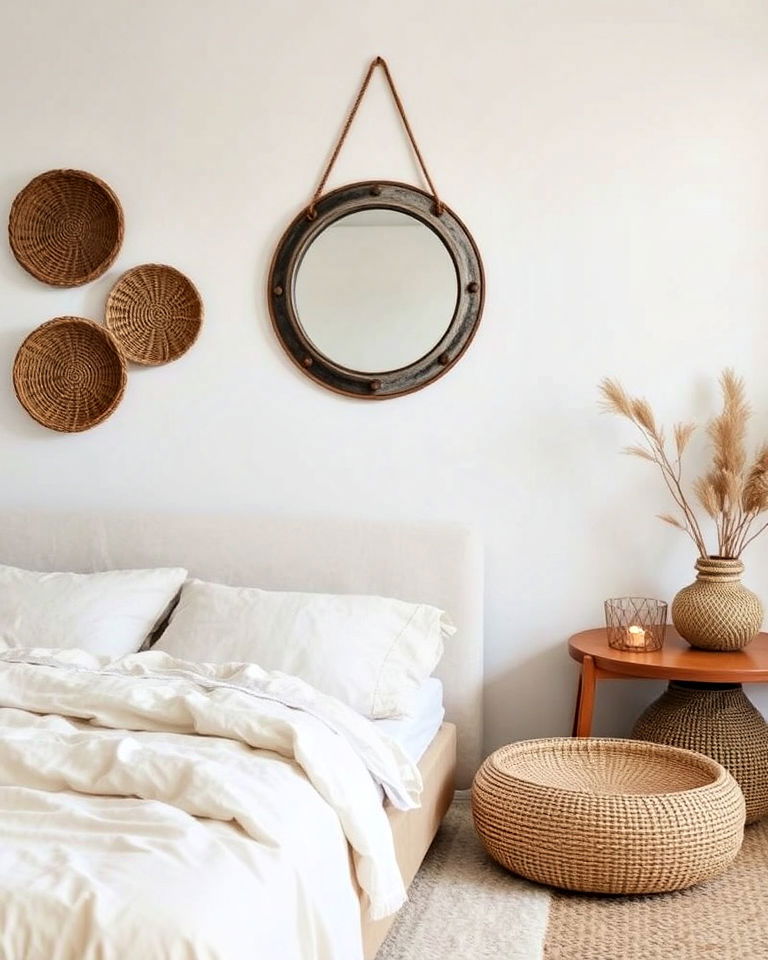 wabi sabi bedroom with subtle rustic wall decor - 20 Wabi Sabi Bedroom Ideas