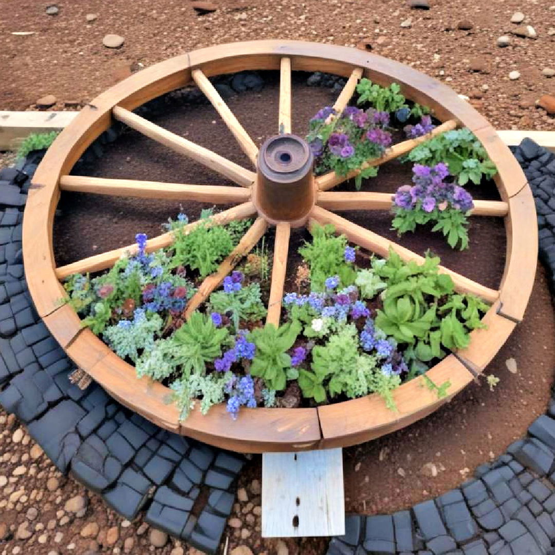 wagon wheel raised garden bed idea - 40 Raised Garden Bed Ideas