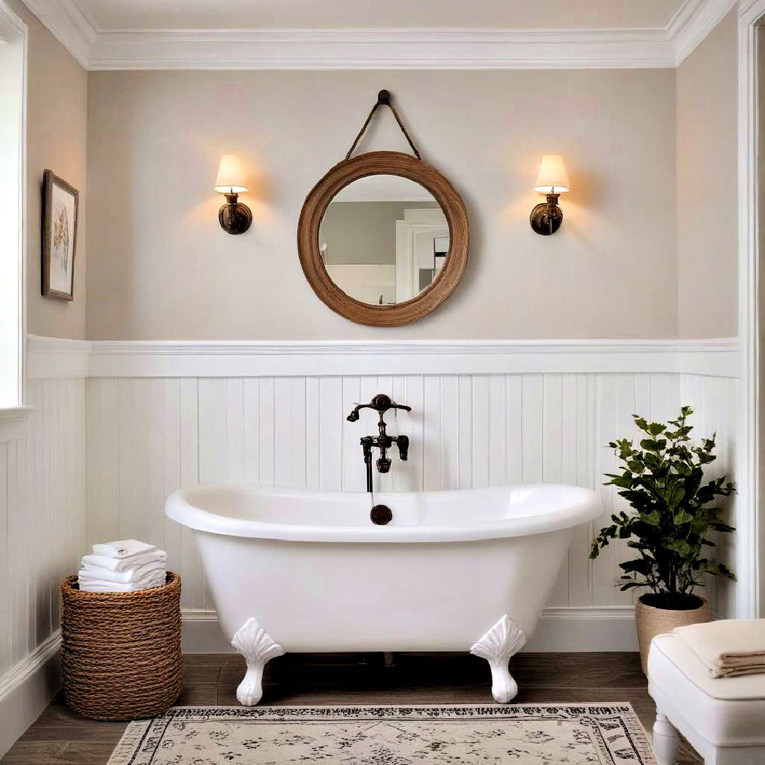 wainscoting panels for farmhouse bathroom - 40 Farmhouse Bathroom Ideas