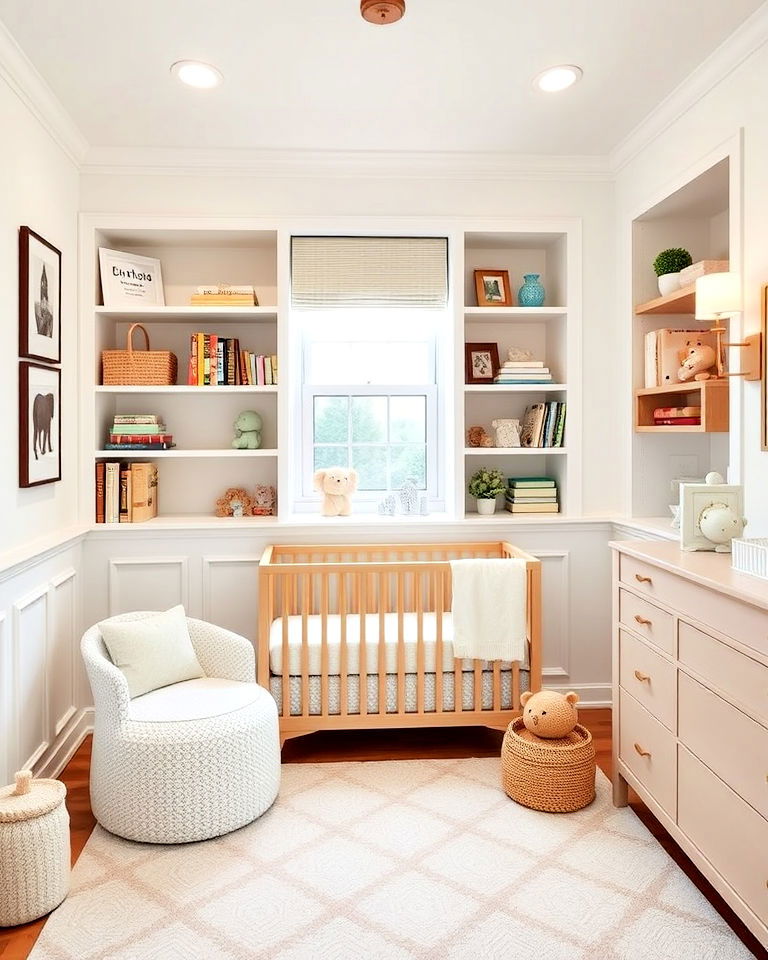 wainscoting with built in shelves design - 15 Wainscoting Nursery Ideas