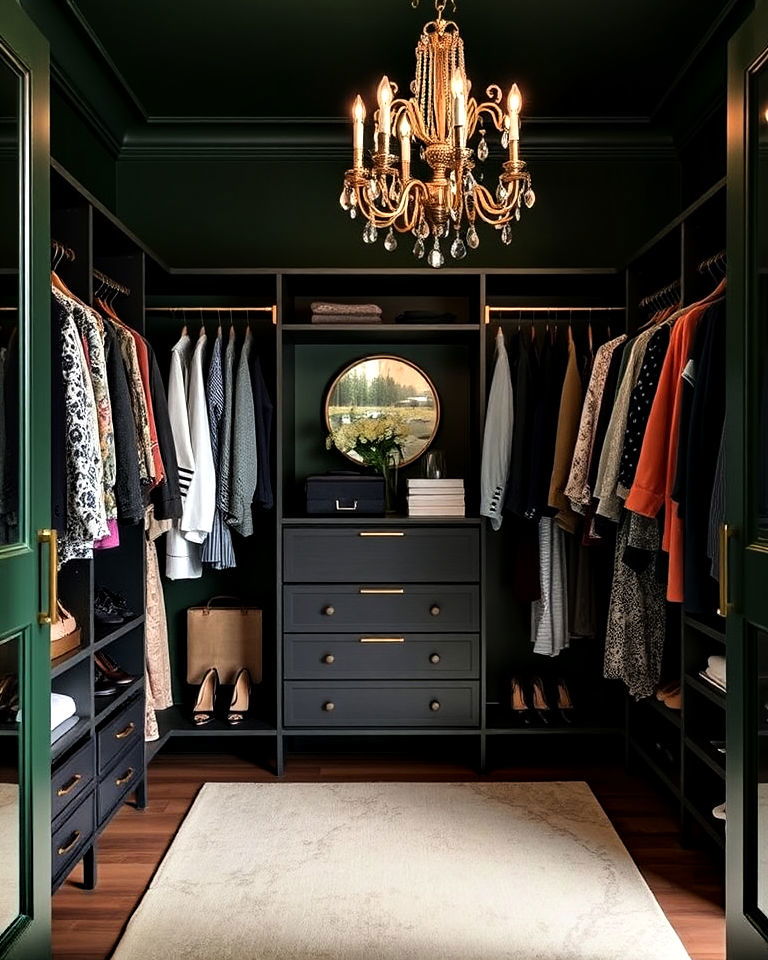 walk in closet with dark green accent wall - 40 Dark Green Accent Wall Ideas