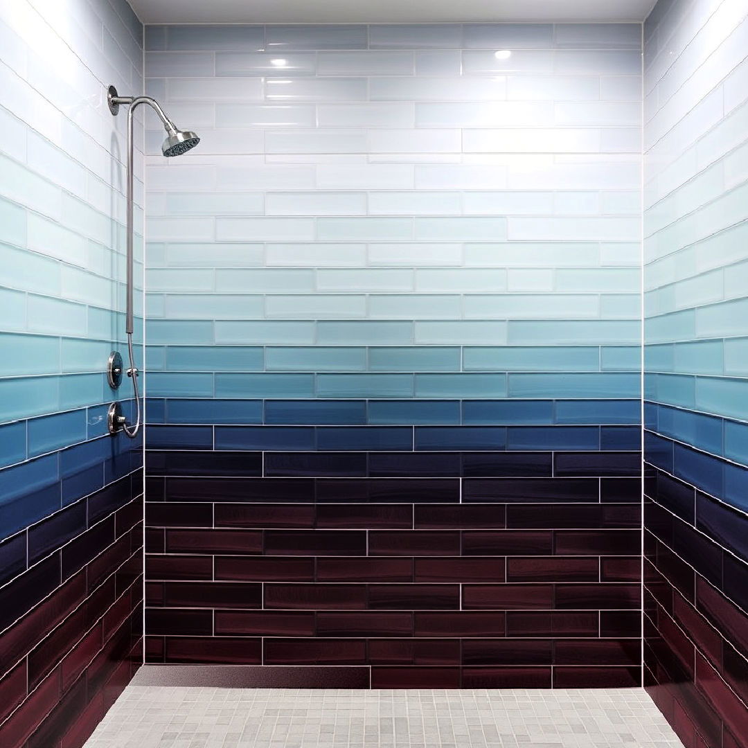 walk in shower with gradient color tiles - 30 Walk-in Shower Tile Ideas