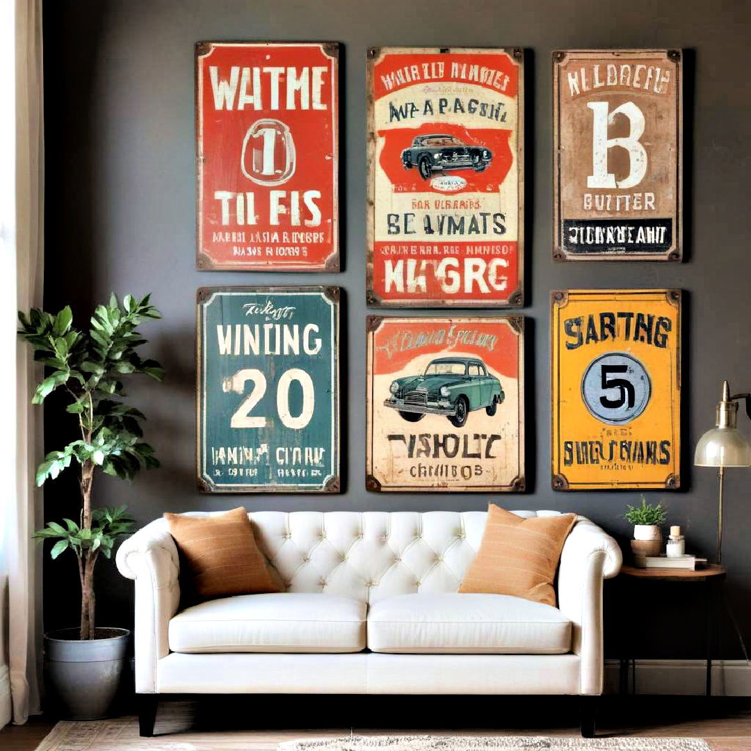 wall decor with vintage signs - 40 Wall Decor Ideas