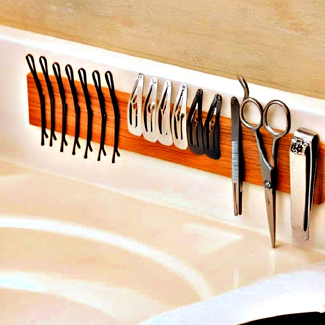 wall mount magnetic strip - 40 Bathroom Organization Ideas