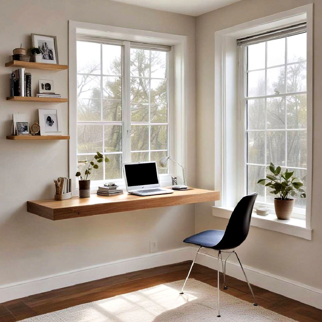 wall mounted floating desk - 15 Desk in Front of Window Ideas