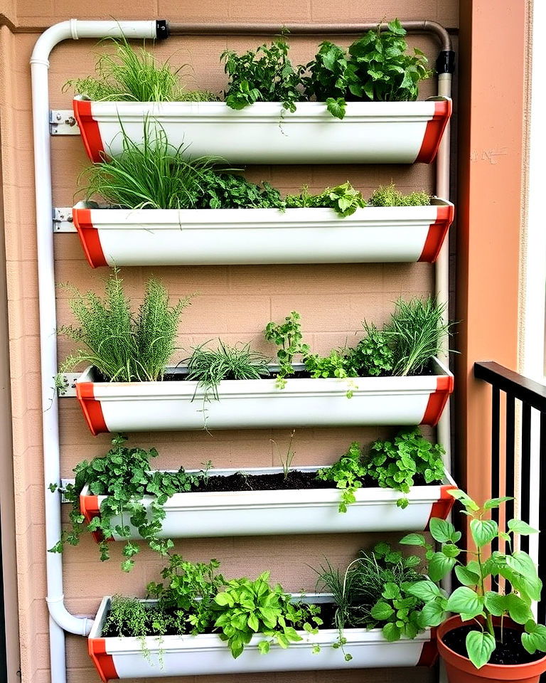 wall mounted gutter planters for balcony herb garden - 20 Balcony Herb Garden Ideas