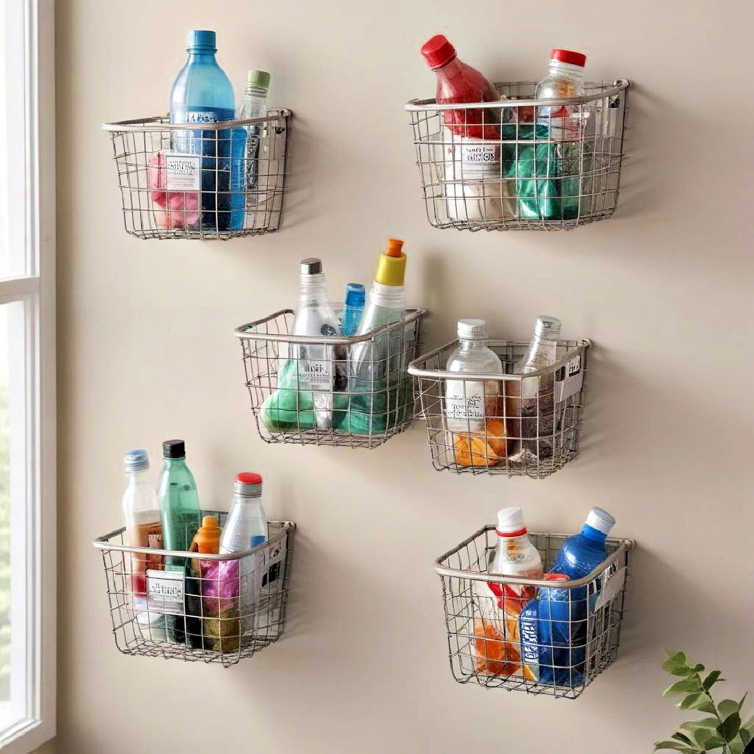 wall mounted mesh baskets - 15 Water Bottle Storage Ideas