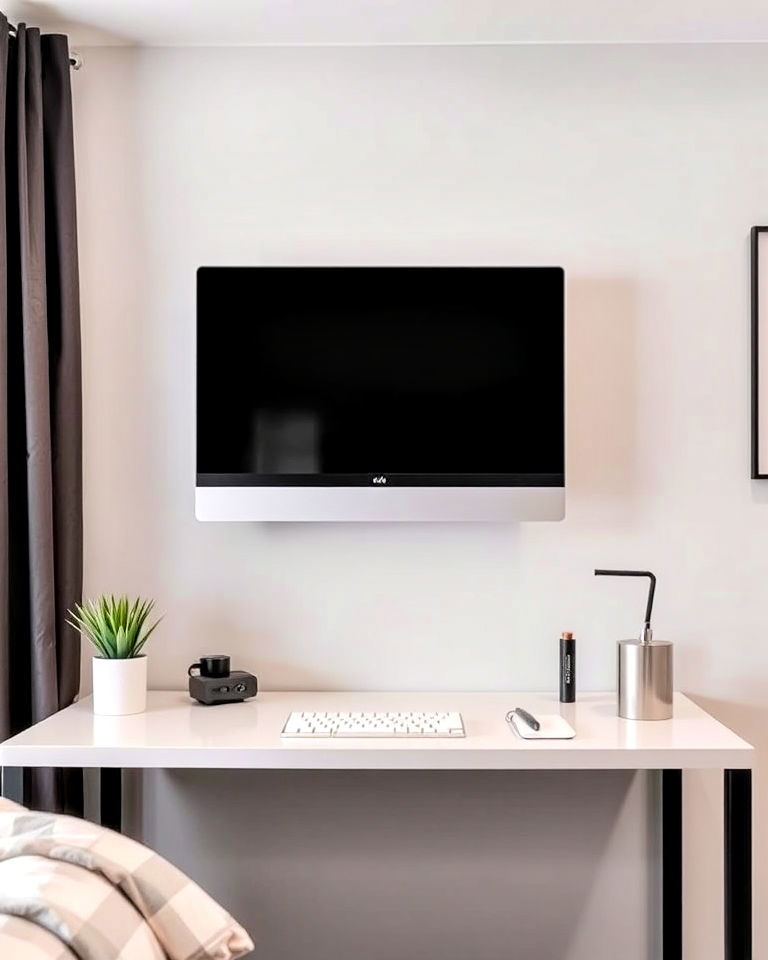 wall mounted monitor setup - 40 Bedroom Office Ideas