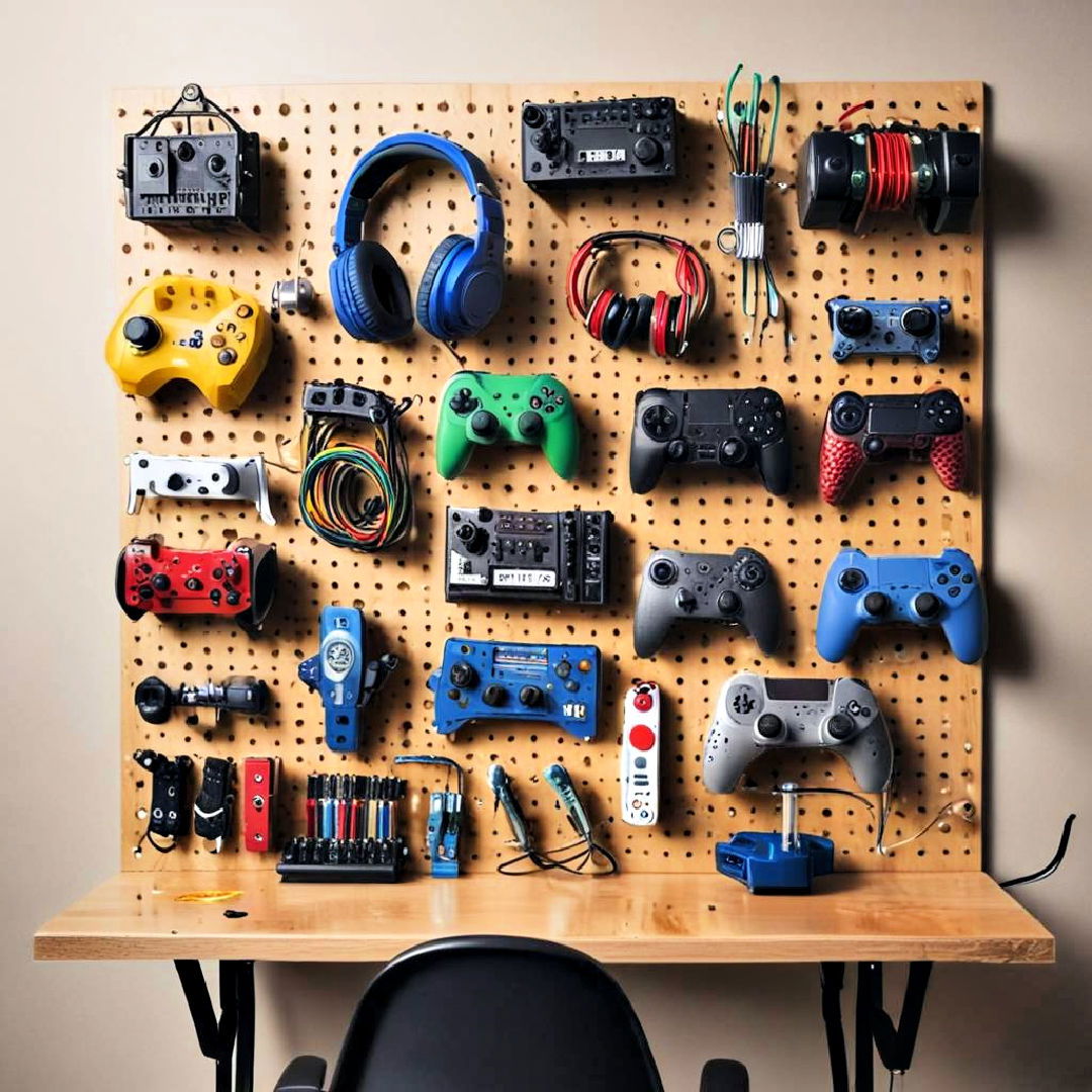 wall mounted pegboard - 25 Small Game Room Ideas