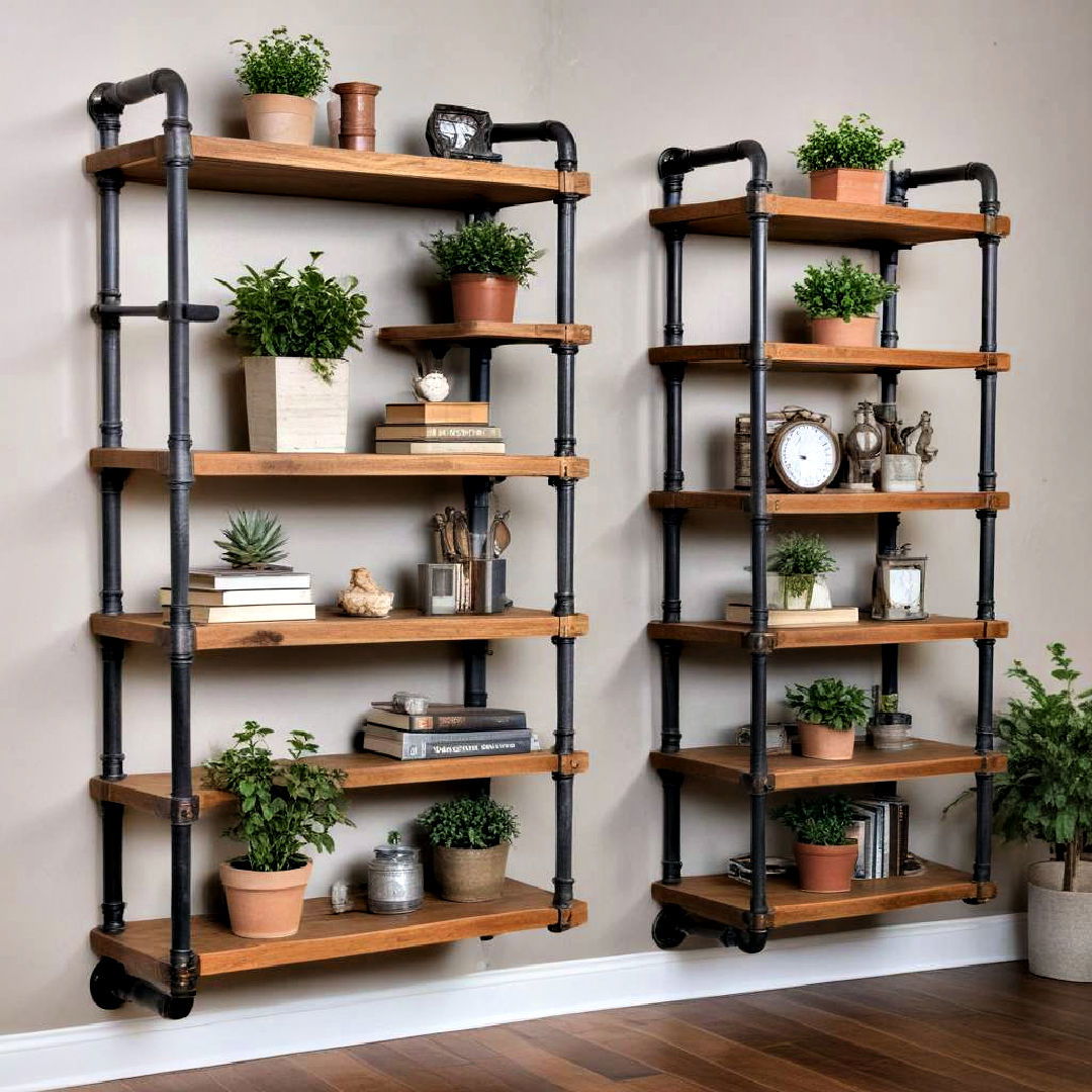 wall mounted pipe shelving units - 30 Industrial Decor Ideas