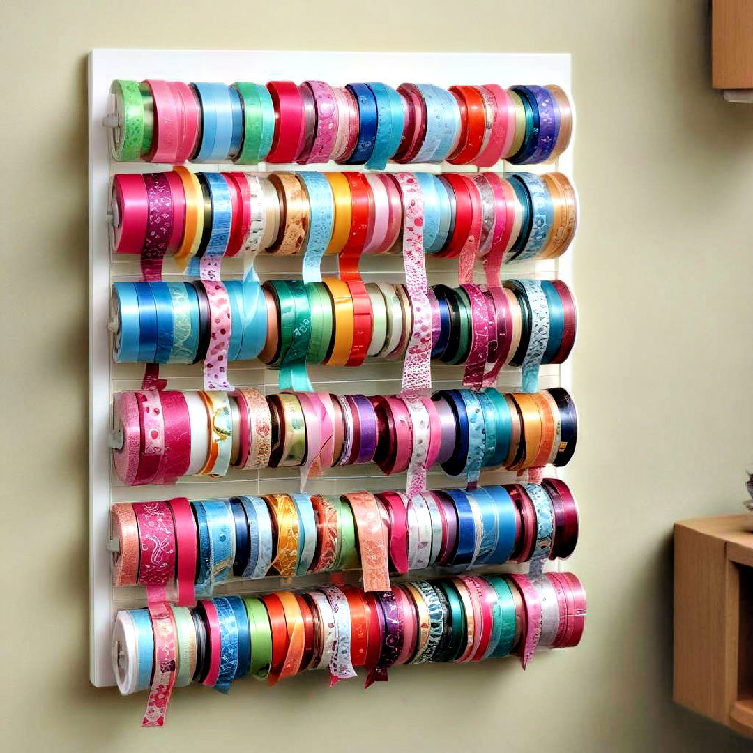 wall mounted ribbon rack for craft room - 25 Craft Room Ideas